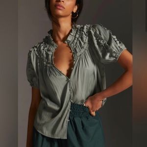 In Search of Anthropologie Shirred Short Sleeve blouse